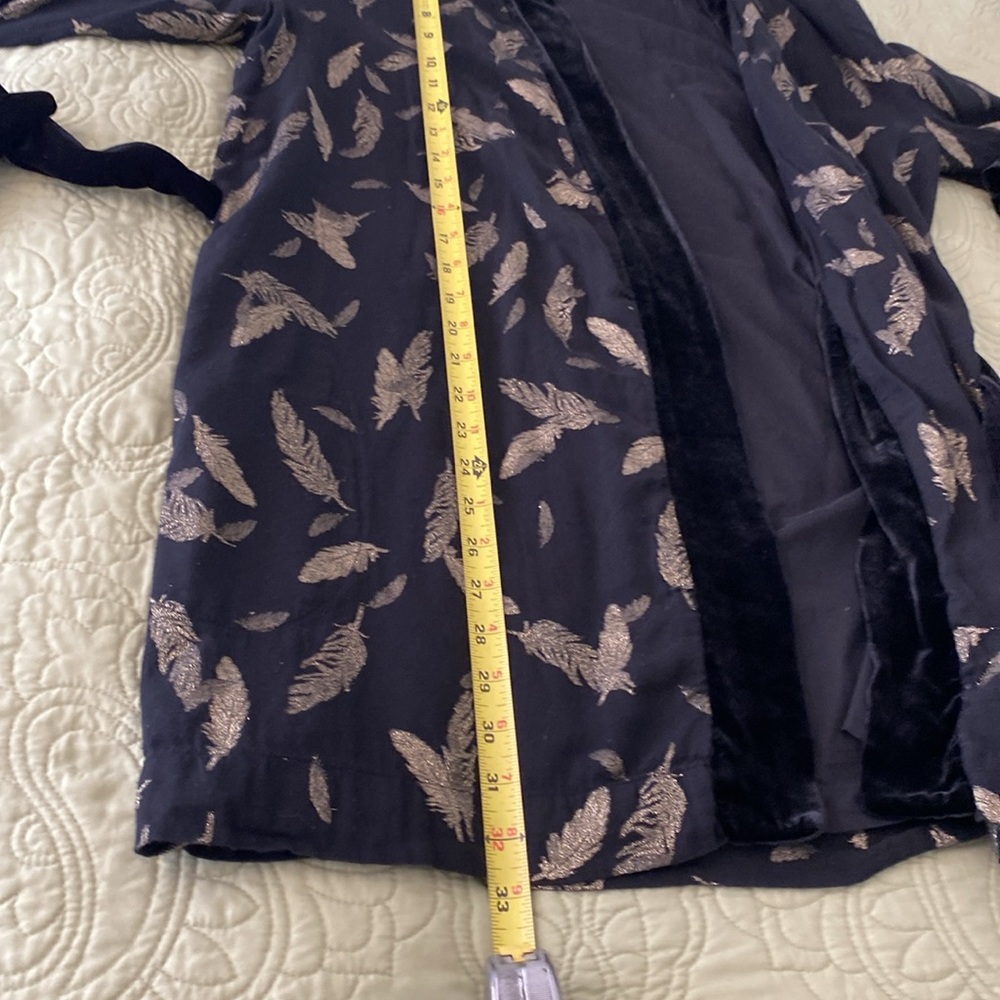 Johnny Was Workshop Open Jacket Black with Gold Feathers Velvet Trim & Pockets - Picture 6 of 10